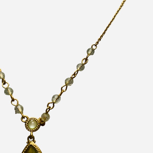 1928 Peridot and Sage Green Victorian Style Necklace w Matching Hoop Earrings - Picture 3 of 6